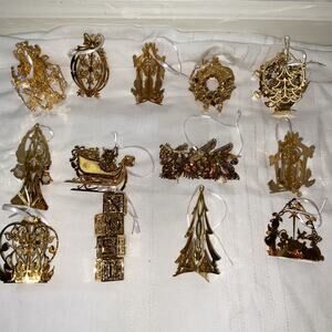 VINTAGE VTG 13 Danbury Mint Annual 23 K Gold-Plated & Brass Christmas Ornaments